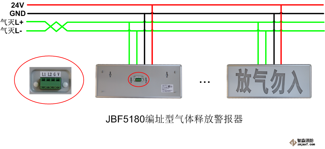 青鳥JBF5180氣體噴灑指示燈安裝接線圖